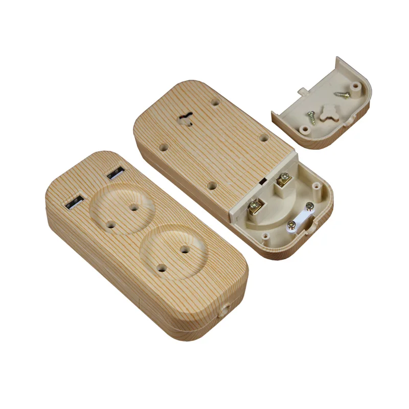 Nový dizajn 2 Socket European 5V 2A USB Predĺženie zásuvky USB USB Outlet LLEW-02 Farba dreva