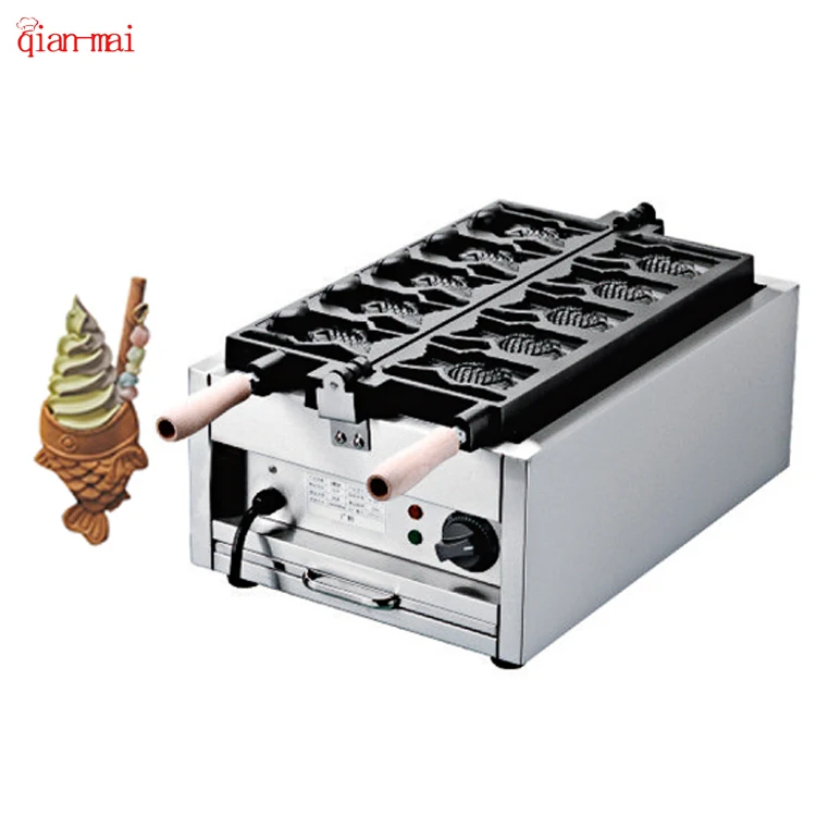 Nový dizajn plynový elektrický 5 v 1 otvorených ústach Tvar rýb Tvar vafle výrobca zmrzliny kužeľ Taiyaki Waffle Maker stroj