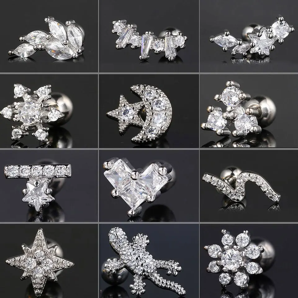 Nový dizajn uší piercing cz cvočky z nehrdzavejúcej ocele zirkónia špirála tragus lalok Snug 1pc sexy srdce piercing náušnice šperky