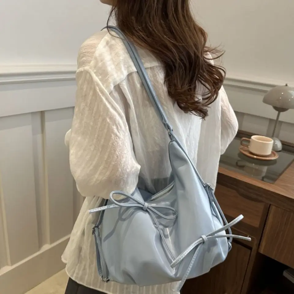 Nový dizajn y2k na ramene luku veľkú kapacitu Kórejský štýl Bowknot Crossbody Bag Slid Color Pu Leather Totes Batoh kabelky