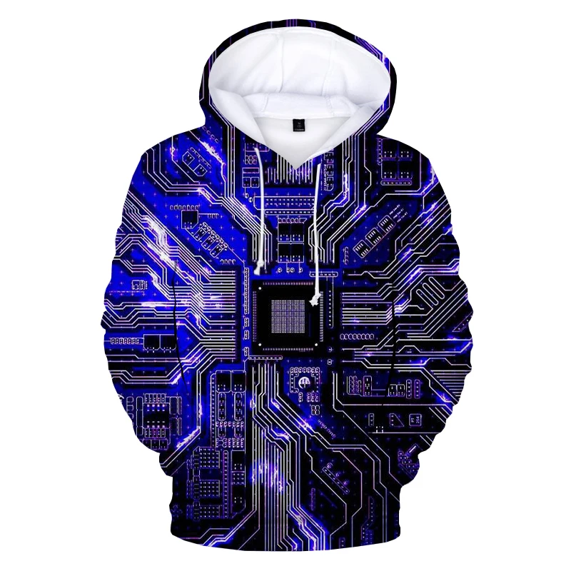 Nový elektronický čip 3D tlačený pánsky kapucňa Unisex s kapucňou Mikiny vtipné stopy Men ženy hip hop módne príležitostné mikiny