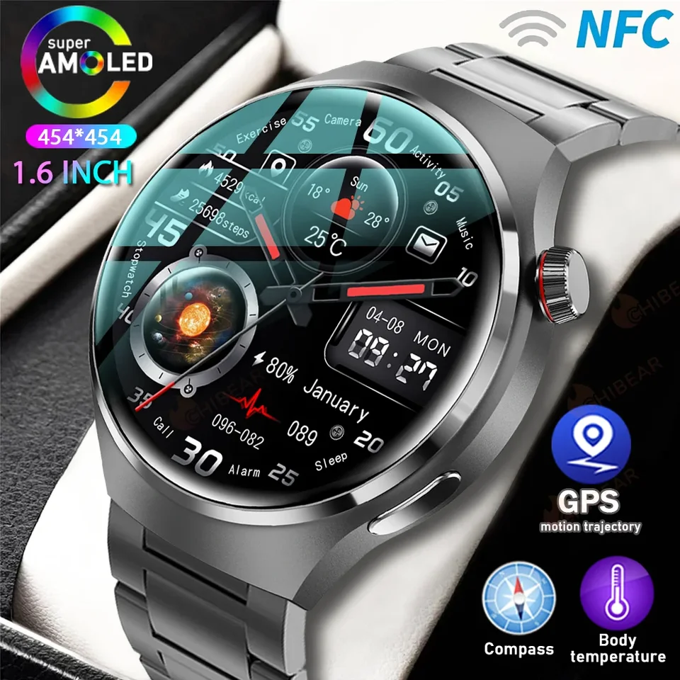 Nový GPS Smart Watch4 Pro Forxiaomi 360*360 HD SCRES SCRESA SRDCETY Bluetooth CALL NFC IP68Waterproof Smartwatch Men pre iOS Android
