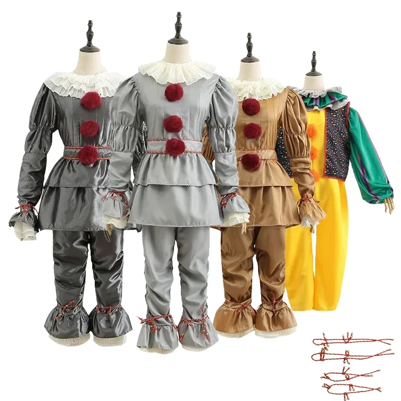Nový Halloween dospelí muži pennywise klaun cosplay kostým karnevalové párty chlapci dievčatá pódium predstavenie darebáka Vintage oblečenie set