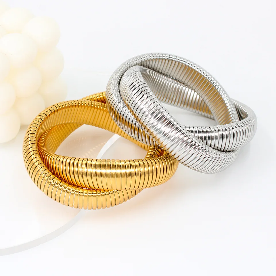 Nový hip hopový oceľový elastický golier zatiahnuteľný náramok pre mužov Ženy Nerezová oceľ Kreatívne luxusné šperky Elegantné trendy gif