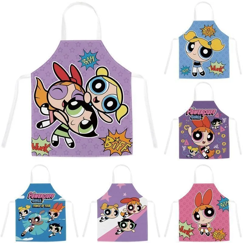 Nový horúci predaj The Powerpuff Girls Cartoon Cutoon Cytle bez rukávov Halter zástera kuchyňa Restaurant Restaurant Oil-Resouf and Antifuling zástera