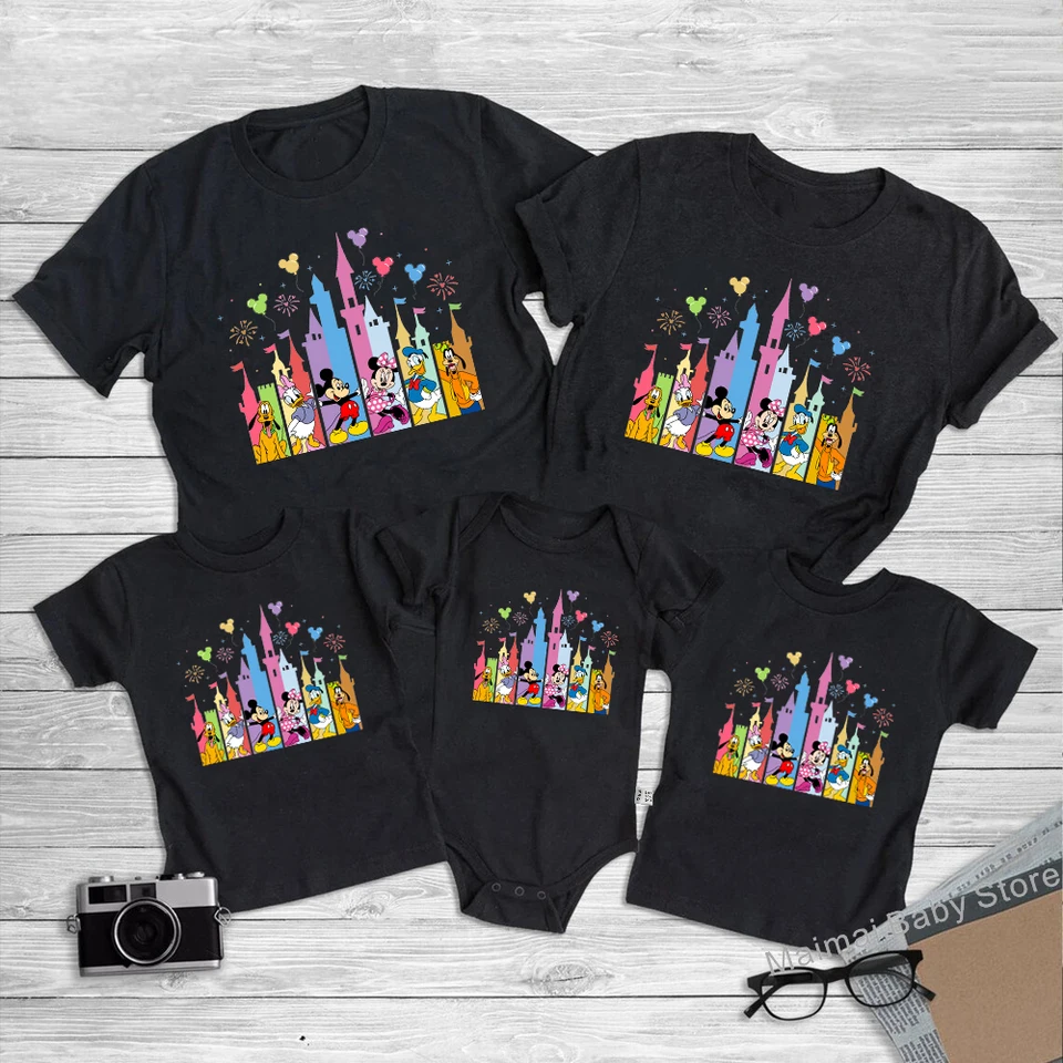 Nový hrad Mickey Minnie Family Tirls Cotton Cotton Otče Matka Kids First Disney Trip Trhirt Funny Disneyworld Tops Tops