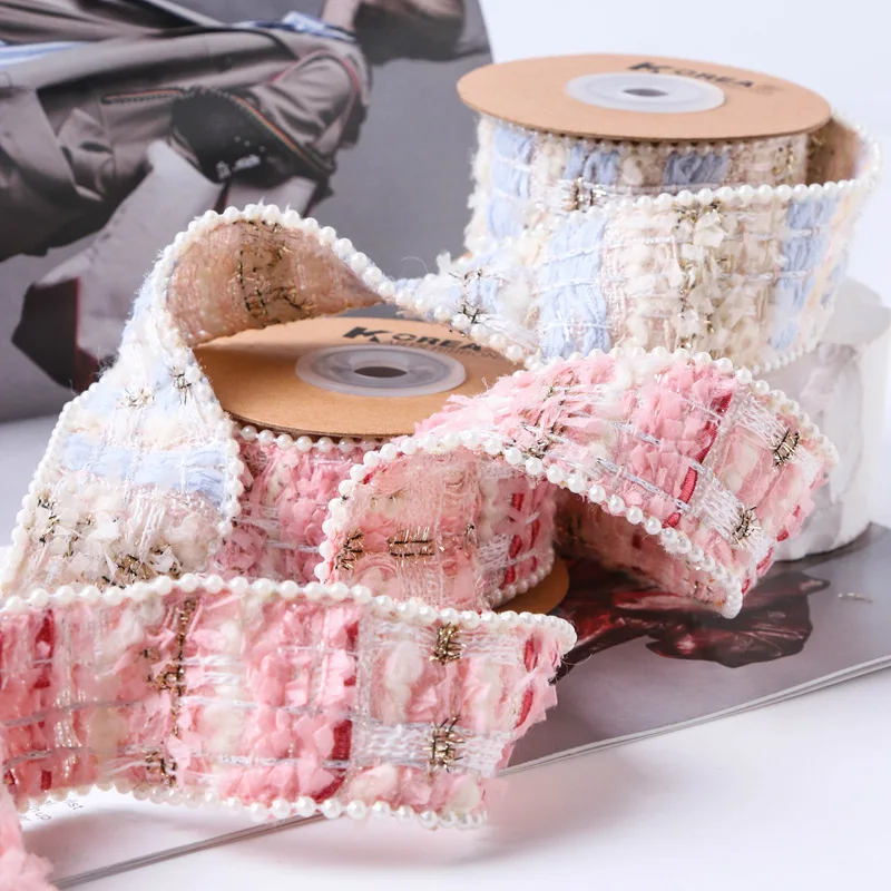 Nový háčkovaný zamat Tweed stuha s perlovými korálkami pre domácich majstrov kaderov materiál Dievča šija