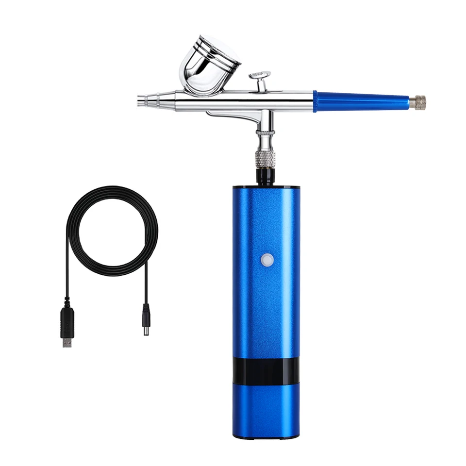 Nový integrovaný mini airbrush Barber make -up Machine systém Air Brush Blue Compressor s bezdrôtovými zbraňami s dvojitou akciou