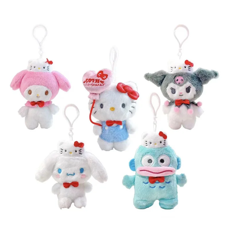 Nový japonský štýl Sanrio 50. výročie Hello Kitty Kuromi Melody Cinnamoroll Cute Plys Hray Keychain prívesok Girl Gift