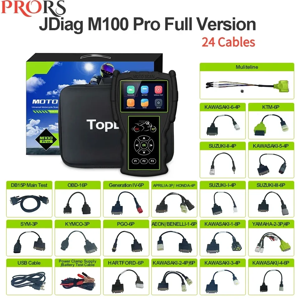 Nový Jdiag M100 Pro Motocykel Scanner Celý nastavený skener OBD2 D87D88 Funkčný diagnostický nástroj pre KTM/Honda/Yamaha/Kawasaki atď.