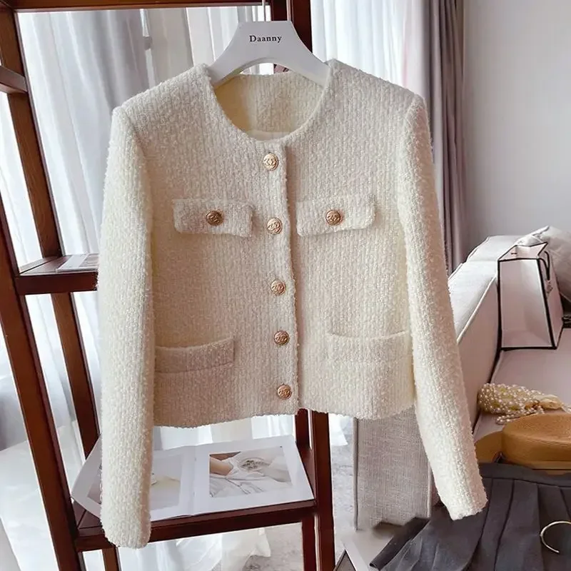 Nový klasický štýl tvídový kabát Causal Tweed Coat Office Ladies Suit Jacket Chic Enisant Tweed Základná bunda Coat Outerwear