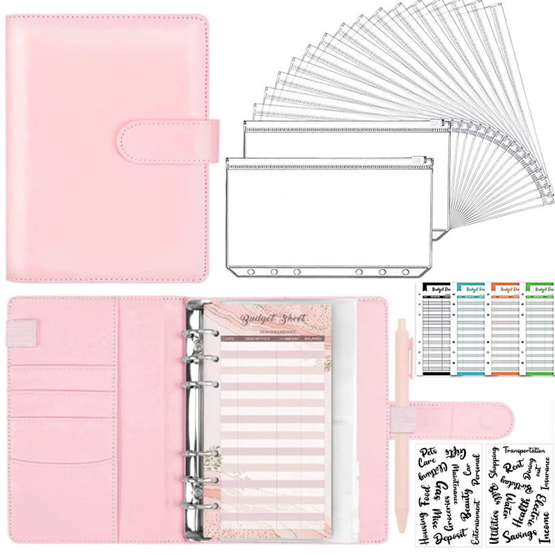 Nový kožený plánovač A6 PU rozpočet Binder Notebook Systém Cashes Systém s vreckami spojiva za šetrenie peňazí organizátor Bill