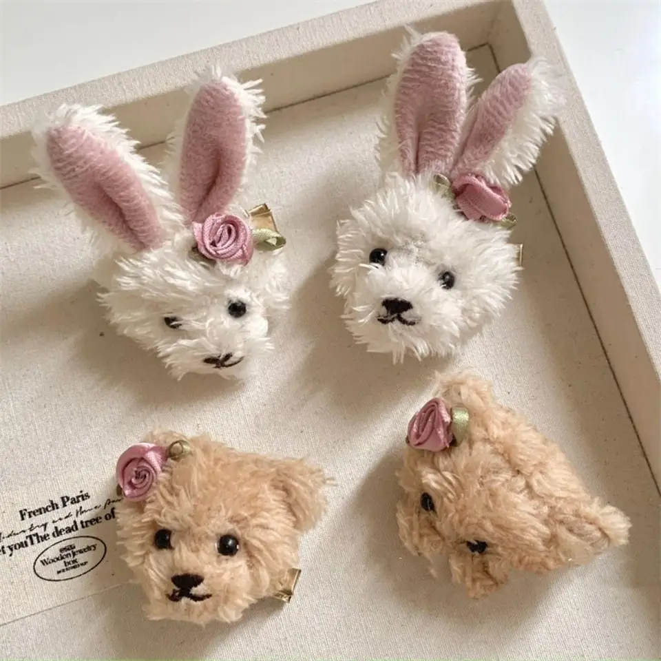 Nový kórejský štýl zajačika medveď klip na vlasy roztomilý Furry Bunny Duckbill Girl Dámsky klip klipky vlasové svorky bočné vlasy klip na vlasy