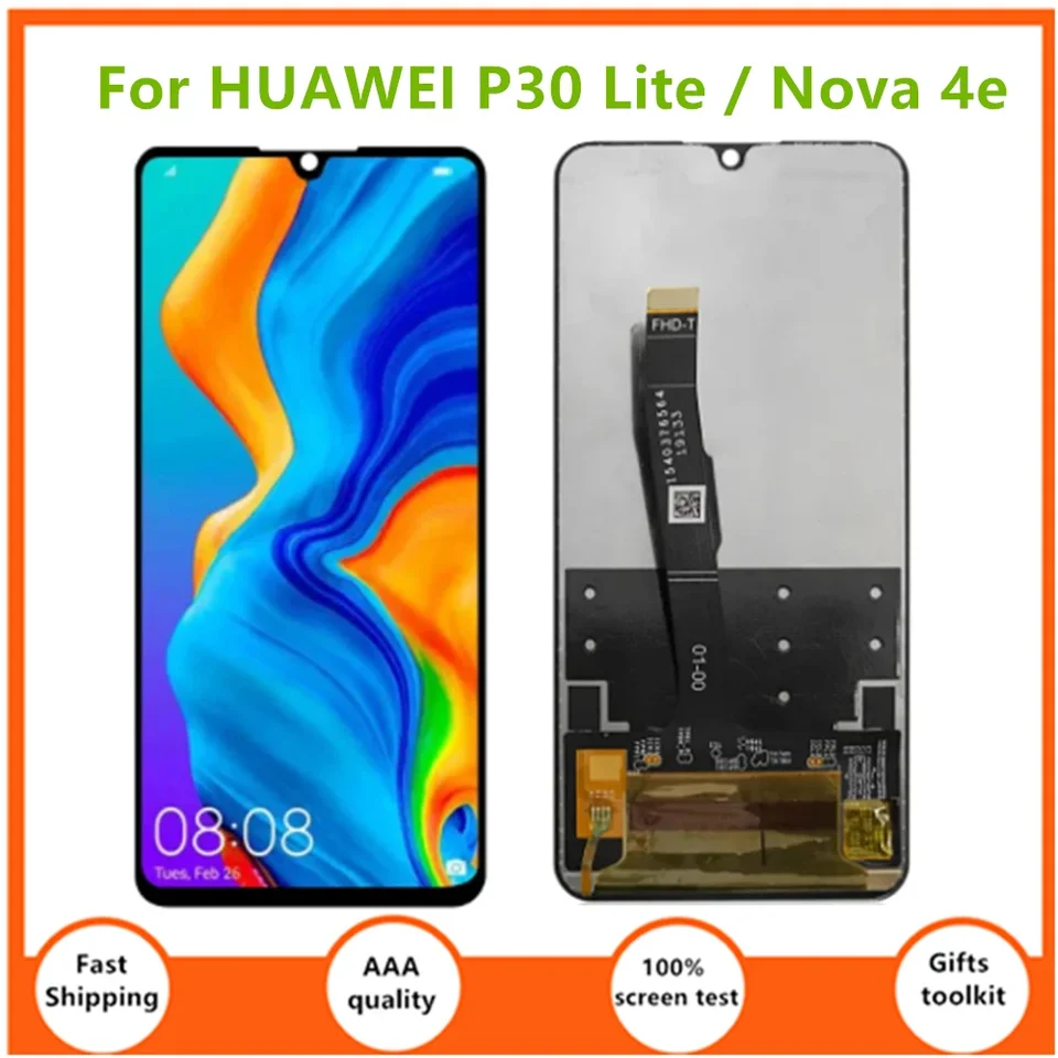 Nový LCD 6.15 '' pre Huawei P30 LITE LCD DISPLEY DOTATKÁ SCREAT MAR-LX1M LX1A pre Huawe Nova 4e Digitator Screen Digitator