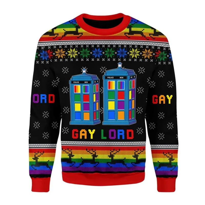 Nový LGBT Rainbow Pattern Skalt vianočné svetre 3D tlač vianočnú mikinu pár sviatočných večierkov unisex posádky krku pullov