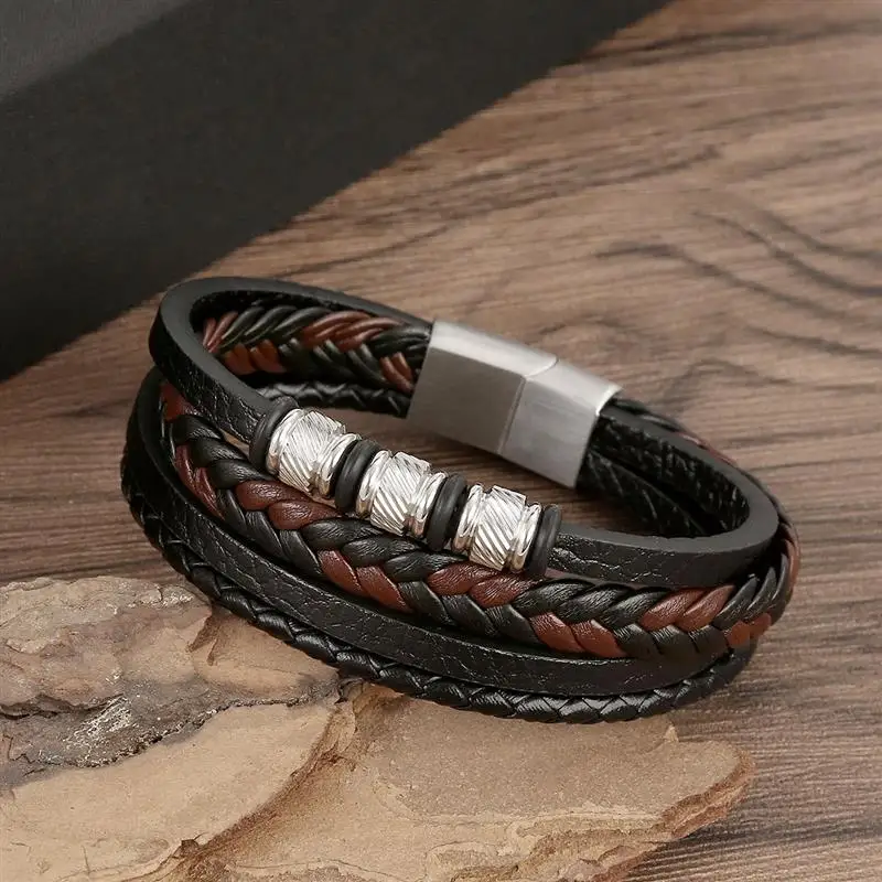 Nový luxusný nerezový oceľ korálkovitý náramok módne pánske kožené náramok 18.5/20,5/22 cm Vyberte si pekné vianočné darčeky
