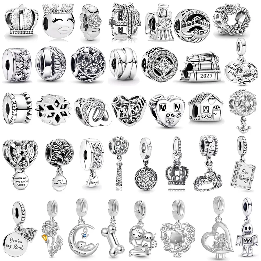 Nový malý dom Lantern Srdce Clip & Crown Dangle Charm Fit Fit Original Pan 925 Sterling strieborný náramok DIY Darček