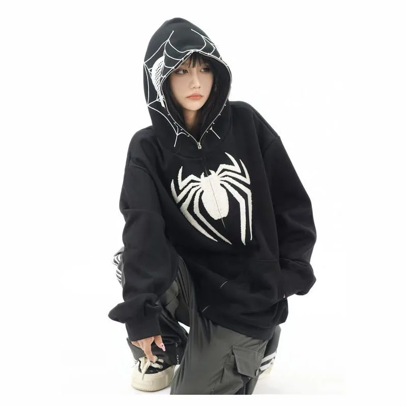 Nový Marvel Spider Man Retro y2k Tlačená kapucňa zips Cardigan Autumn Street Fashion cool cool cool voľný pár kreatívny kabát