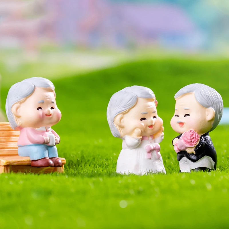 Nový milenec Sweety Starší pár Grandpa Ozdob Mini pár figúr pre rozprávkové záhrady figuríny miniatúrna domáca dekorácia