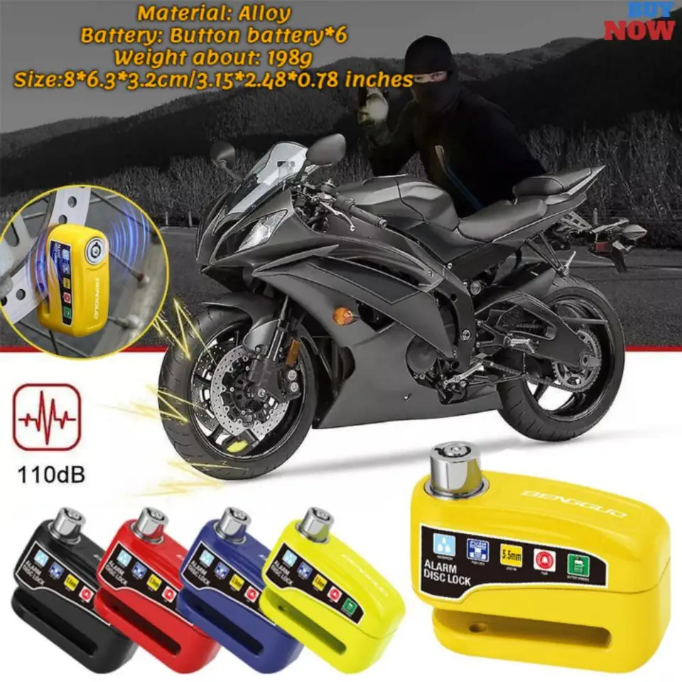 Nový motocykel Bicycle Broccle Bezpečnosť ochrany predpisu Pock Dock disk Hliníková zliatina proti krádeži pripomenutie lano+zámok Držiak vodotesný