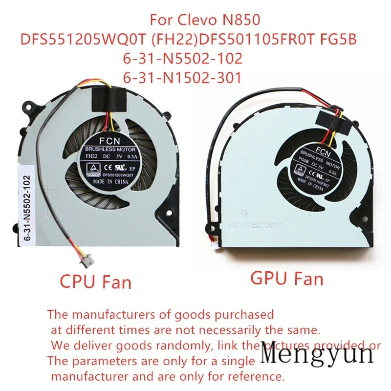 Nový notebook CPU GPU chladiaci ventilátor pre ventilátor Clevo N850 DFS551205WQ0T (FH22) DFS501105FR0T FG5B6-31-N5502-102 6-31-N1502-301