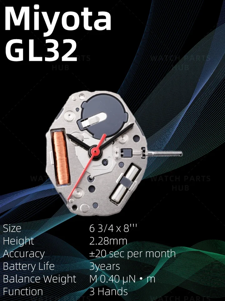 Nový originálny Miyota Gl32 hodinky Movement Originálny Quartz Mouvement Automatický pohyb 3 ruky hodinky diely