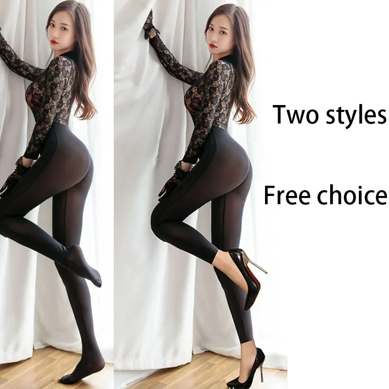 Nový otvorený rozkrok BodySuit Transparentné čipky Topy Ženy Sexy spodná bielizeň rozkrok bez tela BodyStocking porno kostým lesklá kombinéza sexuálna sada