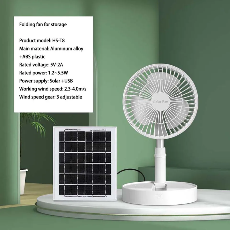 Nový outdoorový kempingový ventilátor 3500 mAh solárny nabíjateľný bezdrôtový prenosný prenosný stolný počítač USB elektrický ventilátor 3 rýchlosť USB pre mobilný telefón