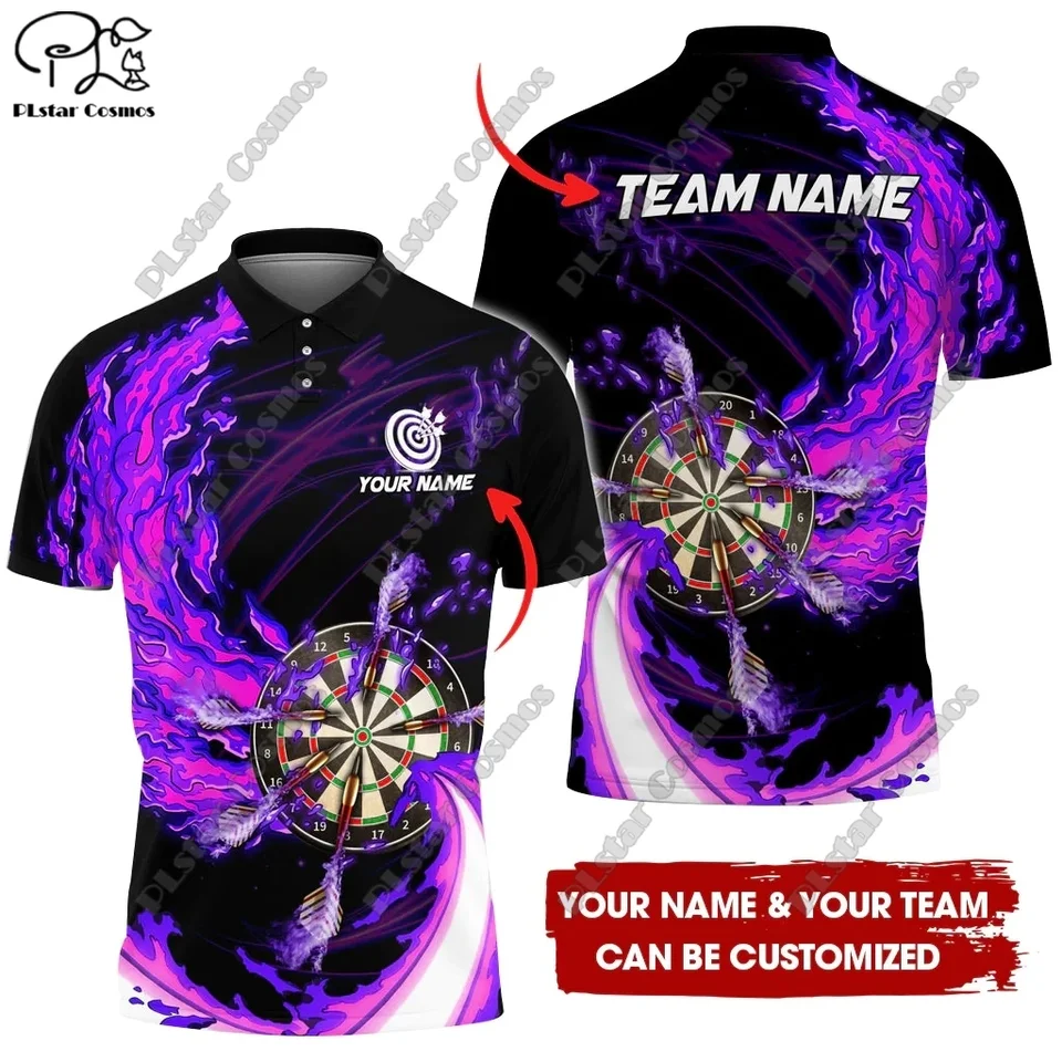 Nový personalizovaný 3D tlačený DART Hádzanie farebný plameňový vzor polo košeľa tričko Unisex Casual Tím Hádzanie športových sérií F3