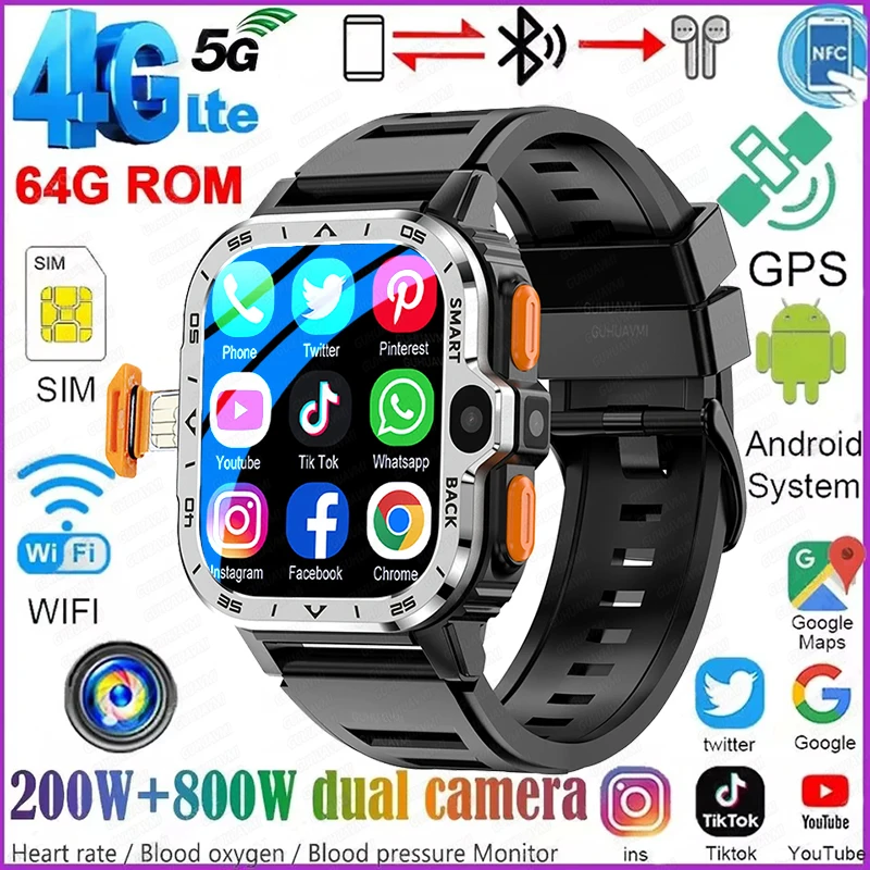 Nový PGD SmartWatch 4G LTE GPS WiFi SIM NFC Duálny fotoaparát RUGGED 16/64G ROM Storage Google Play SRDCE Android Watch for Xiaomi