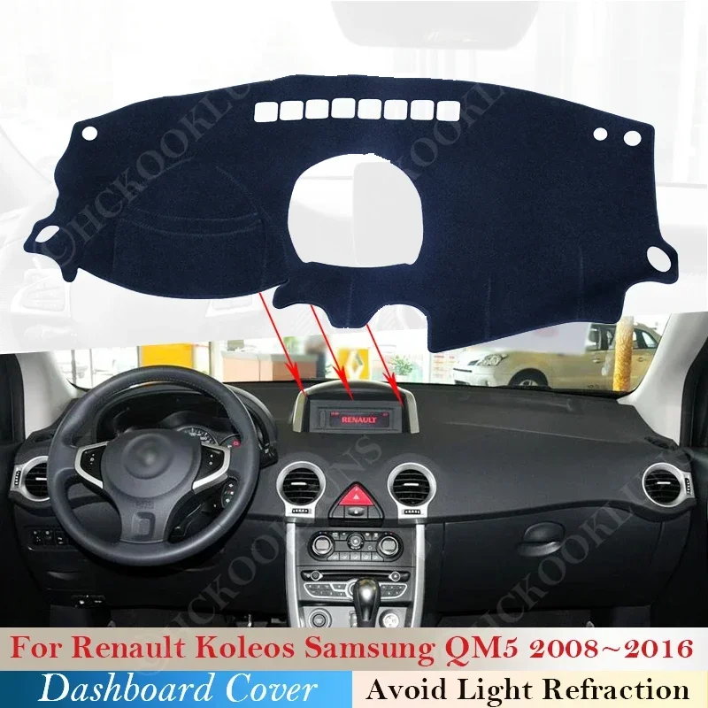 Nový polyester pre Renault Koleos 1 2008 2009 2010 ~ 2016 Samsung QM5 Car Dash Board Sunshade Koberec Cover Dashboard Protect Pad