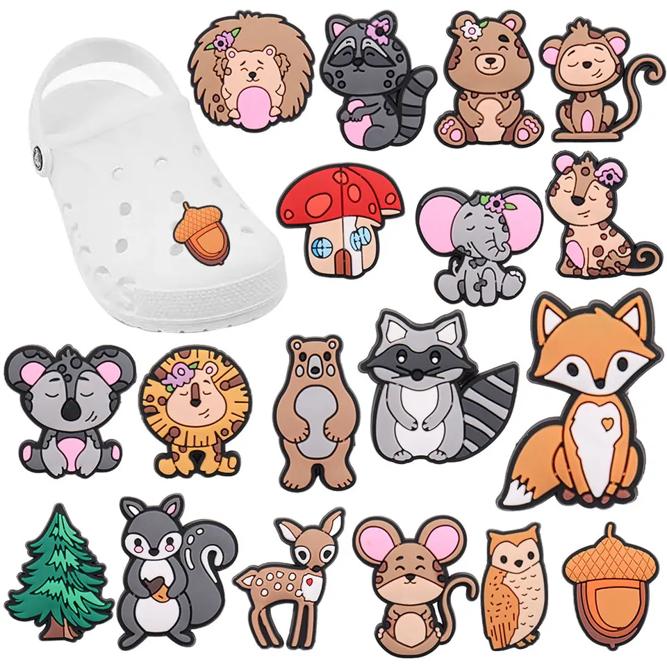 Nový príchod 1-18ks topánky kúzla slony leva hedgehog opícke medvedí doplnky PVC Shoes Dekorácie pre náramky pre deti darček