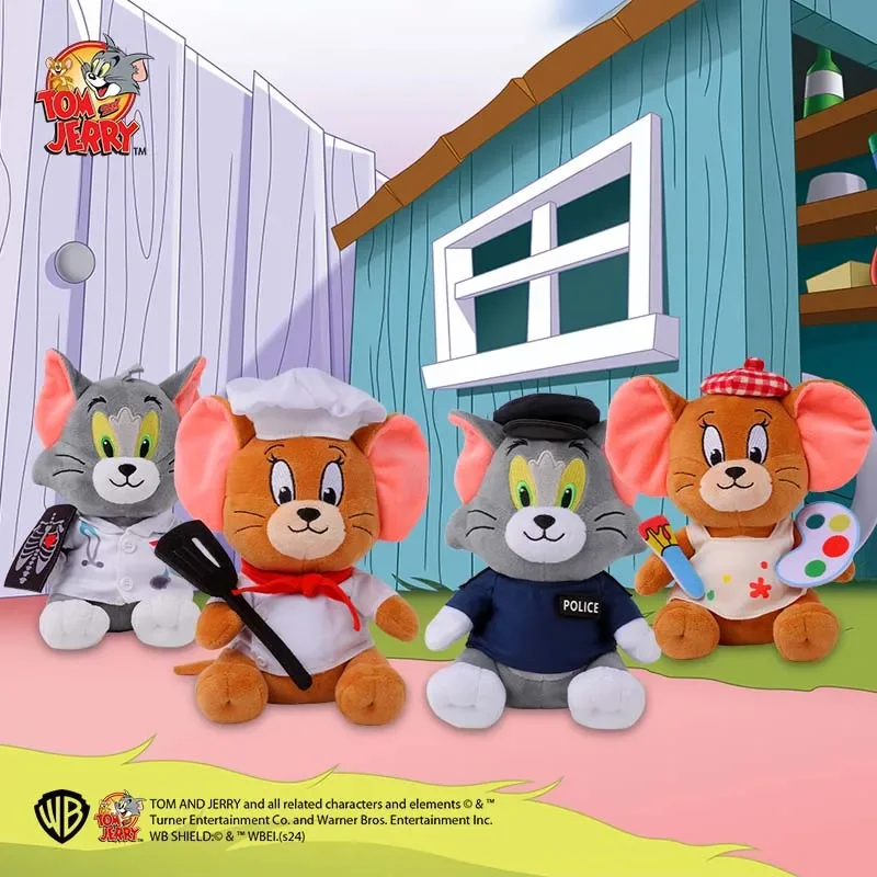 Nový príchod 20 cm Tom a Jerry Plush Career Series kuchára maliar Jerry Mouse Doctor Policeman Tom Cat Catsed Animed Toy