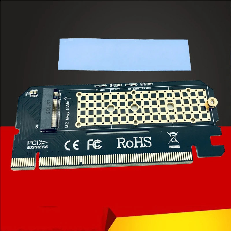 Nový príchod hliníkového zliatiny shellu LED rozširujúce karty počítačový adaptér M.2 NVME SSD NGFF na PCIe 3.0 x16