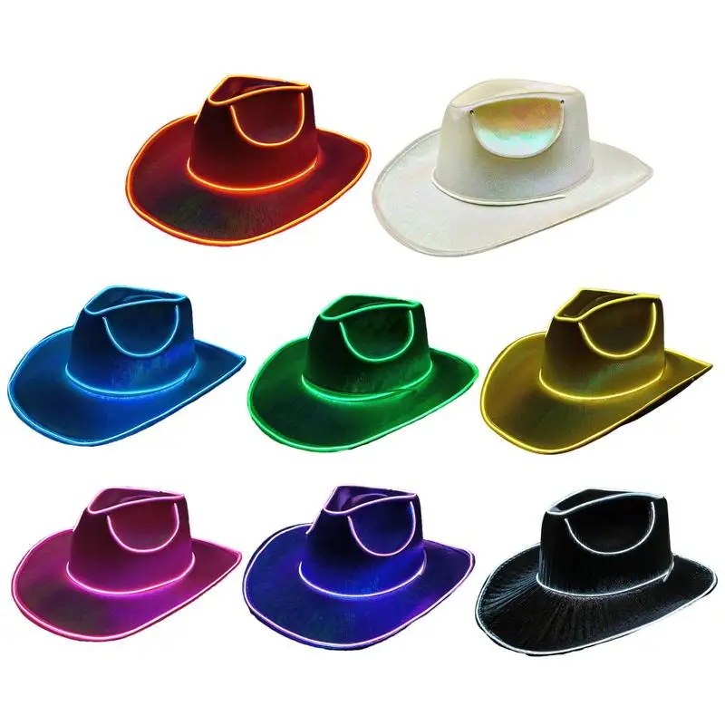 Nový príchod Pearlescent kovbojský klobúk tanečný kostým zdobí žiariace kravské čiapky žiariace pre neónový nočný klub