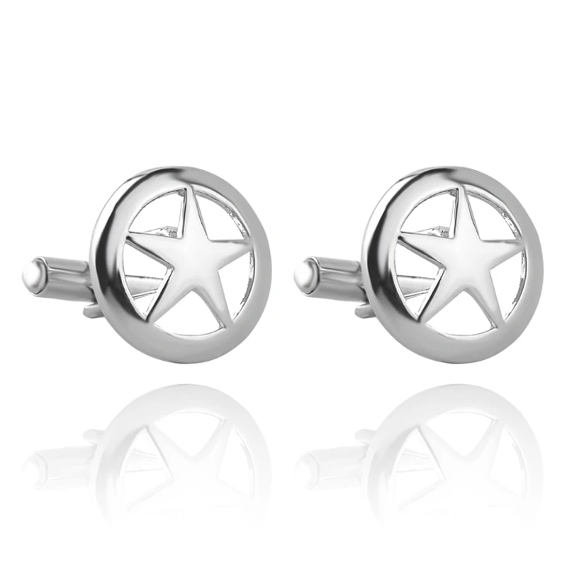 Nový príchod pentagramov gombíky mužov košele dizajnér Simple CuffLink Zinc zliatiny päťbod-bodové dizajnérske manžety gombíky Hollow