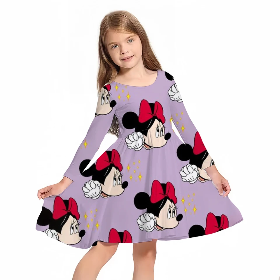 Nový príchod princezná dievčenské šaty Disney Mickey Mouse Most Minnie Print Dlhý rukáv Party Jeseň Spring Detské oblečenie Tínedžeri náklady