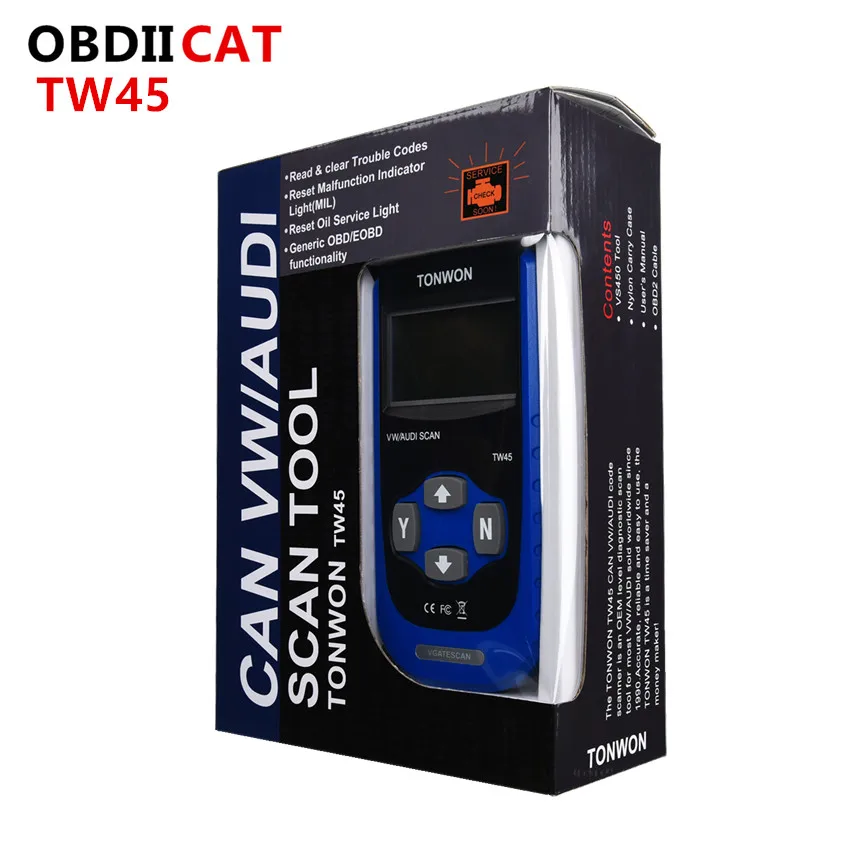Nový príchod Tonwon Tw45 OBD2 Diagnostický skener A+ Kvalitný diagnostický skenovací nástroj VA-G pre väčšinu vozidiel VW a Au-DI od roku 1990