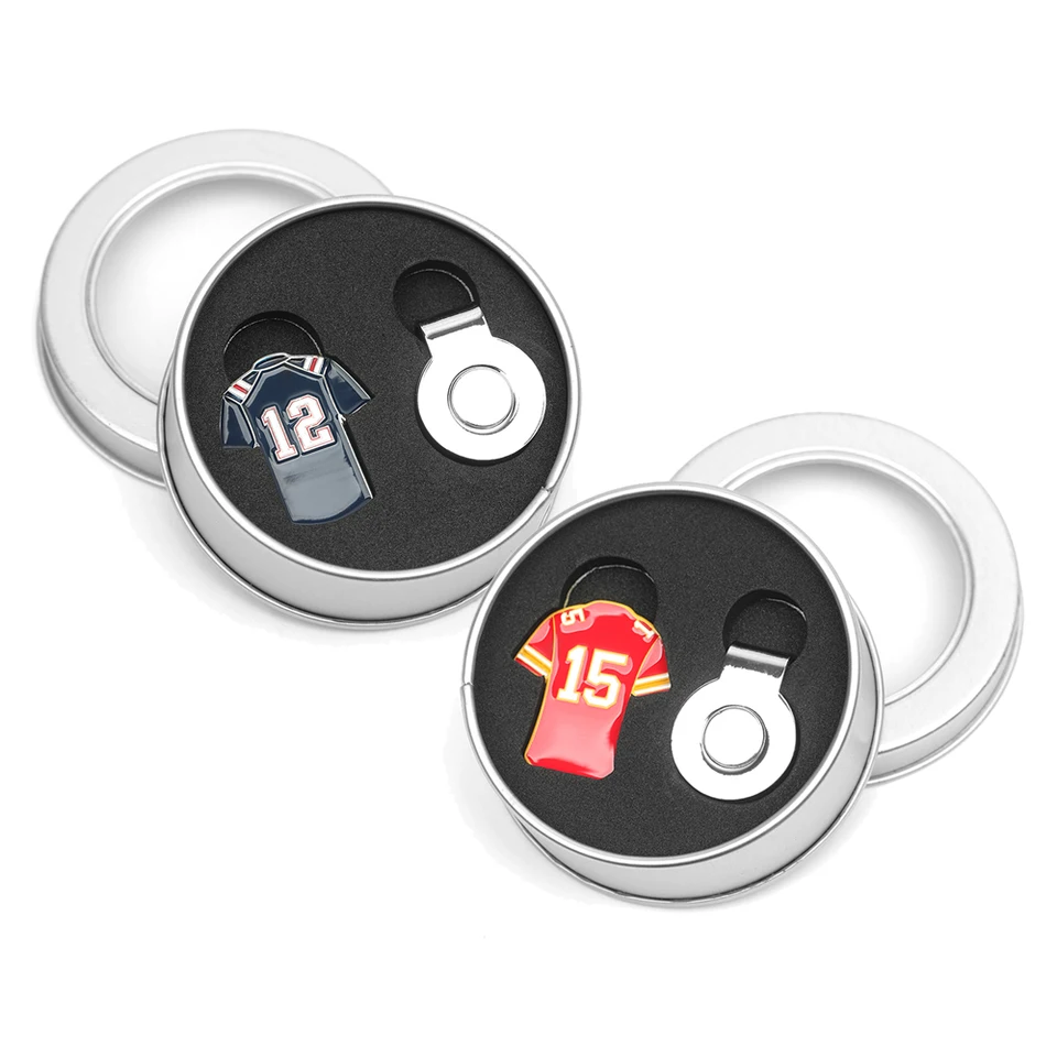 Nový príchod Športové hviezdy Jersey Design Direct Box Golf Ball Marker s magnetickou klobúkovou klipovou setou