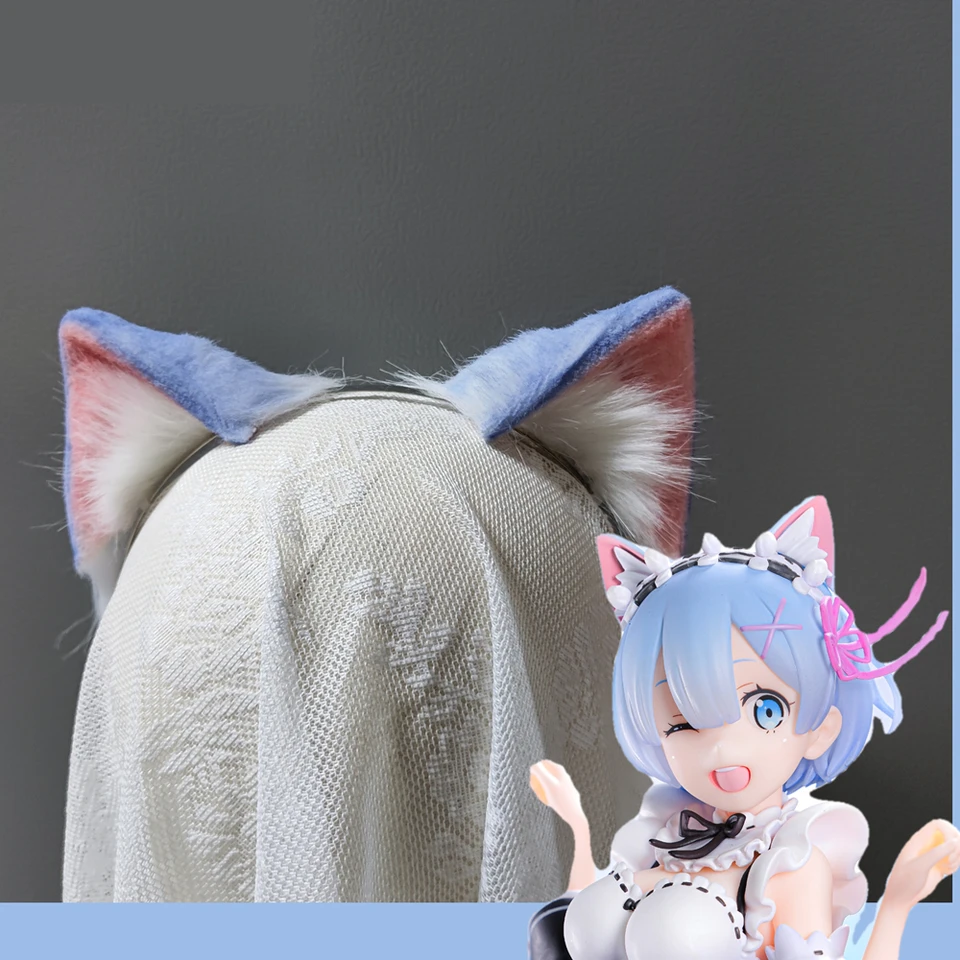 Nový REM Blue Cat Ears Ears Hoop Re Life v inom svete od nulových cosplay pokrývok pokrývok ručne vyrábaných pracovných večierkov