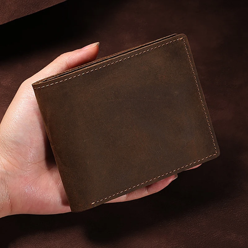 Nový retro bláznivý koňský kože pán Pánska peňaženka Krátky módna originálna kožená karta peňaženky Peniaze klipová vrstva Simple pánska peňaženka