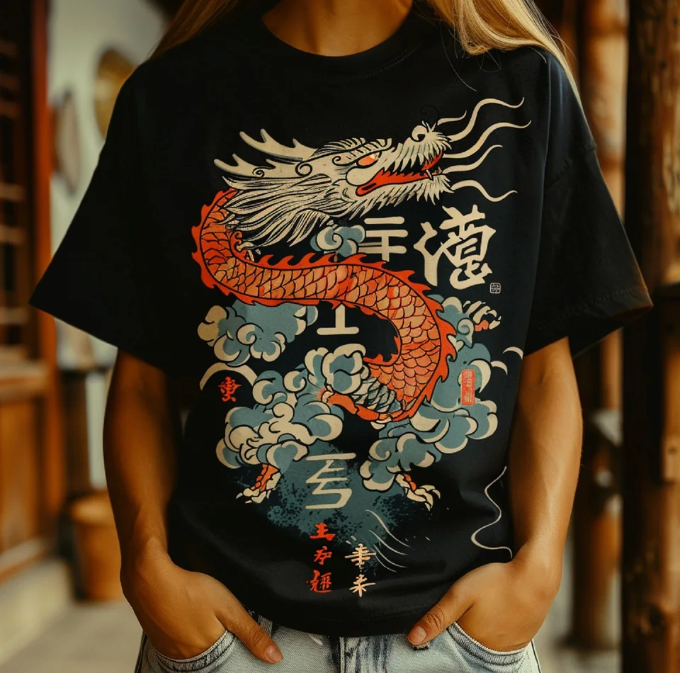 Nový rok darček Čínsky drak Drak Nový rok 2024 Zodiac Rok Dragon 2024 Tričko Men Men oblečenie Streetwear Grafické tričká