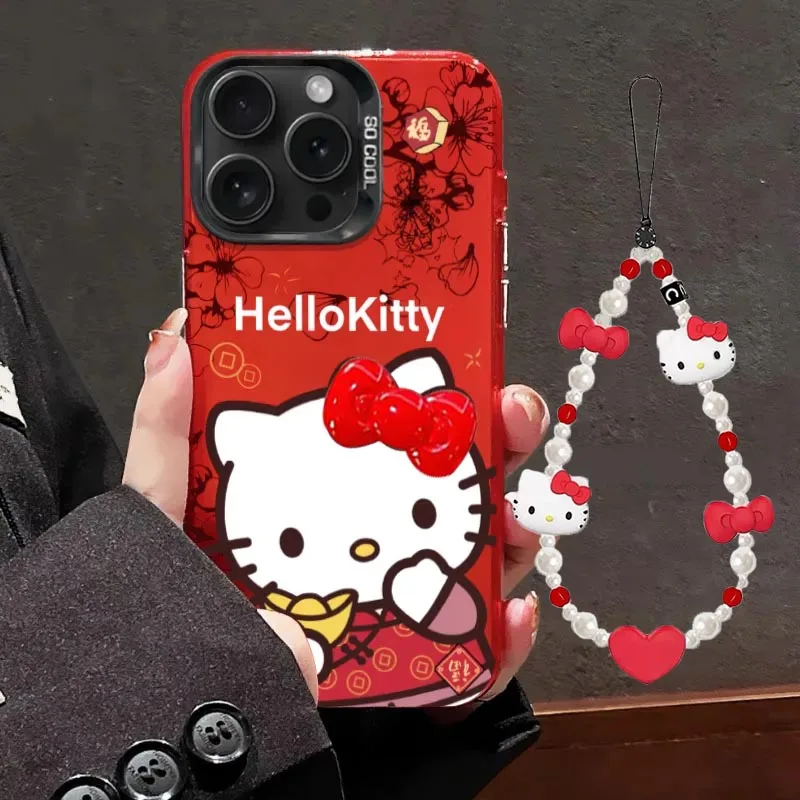 Nový rok Hello Kitty Red Bow remienok roztomilý puzdro na telefón pre iPhone 16 15 14 13 12 11 Pro Max xr xs max 7 8 plus mini y2k dievčenský obal