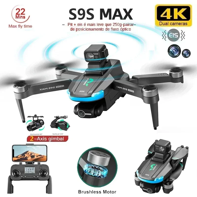 NOVÝ S9S MAX MINI DRONE 4K 2-osi PTZ HD HD DUALA CAMOANA laserová prekážková prekážka prekážky bez kefiek GPS 5G WIFI RC FPV QUADCOPTER Hračky