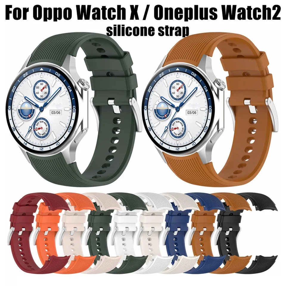 Nový silikónový hodinkový remienok Náhradný priedušný náramok s náramkami Pláskový pruhový vzor hodinky pre Oppo Watch X/OnePlus Watch2