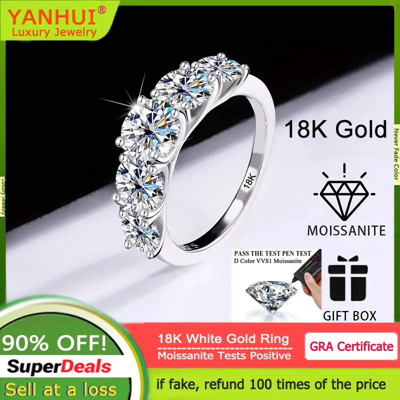 Nový super luxus 18k biely zlatý prsteň, vložka vo všetkých 5 karátových šumivých VVS1 D farba Moissanit Diamonds Wedding Band Rings for Wome