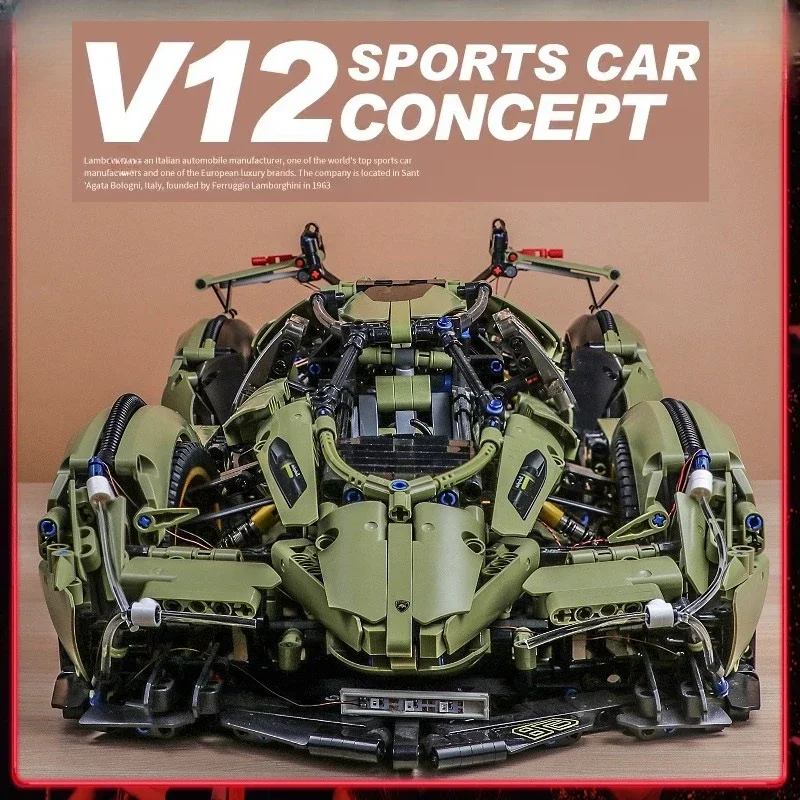 Nový technický Lambo V12 Vision GT Super Speed ​​Sports Sports Auto Building Blocks Racing vozidlo Zostavujú tehly hračky pre darček pre dospelých detí