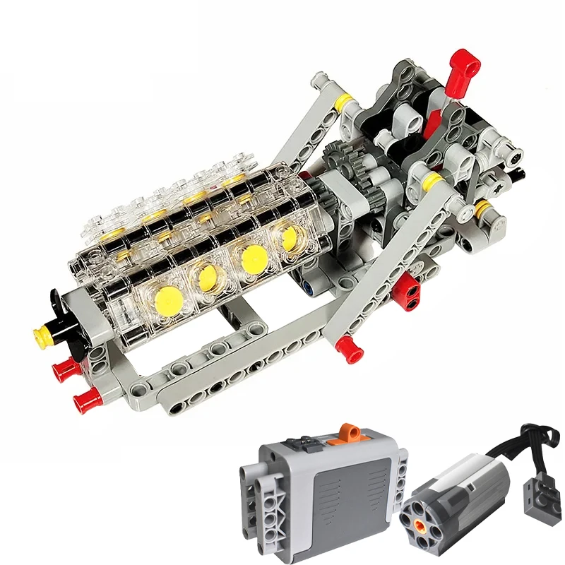 Nový technický V8 MOTOR CYLINDER MODEL BUDOVANIE DIY Mechanical Power Group 4 Rýchlostné prevodovky Tehly Detské hračky Darčeky