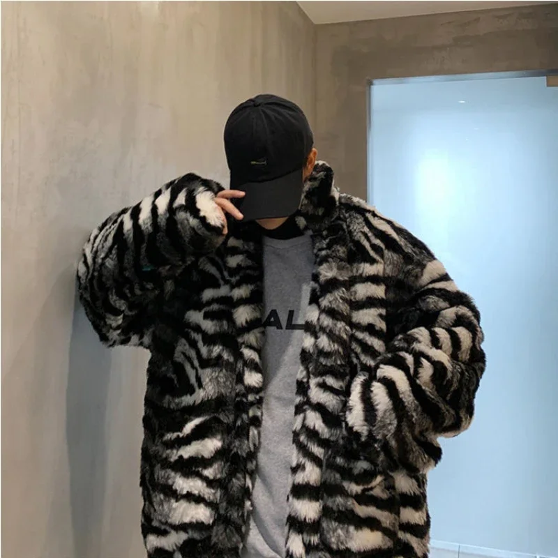 Nový tiger leopard tlač čalúneného Zhruba bavlnená imitácia kožušiny Hongkong v štýle retro bunda voľný bavlnený odev príliv