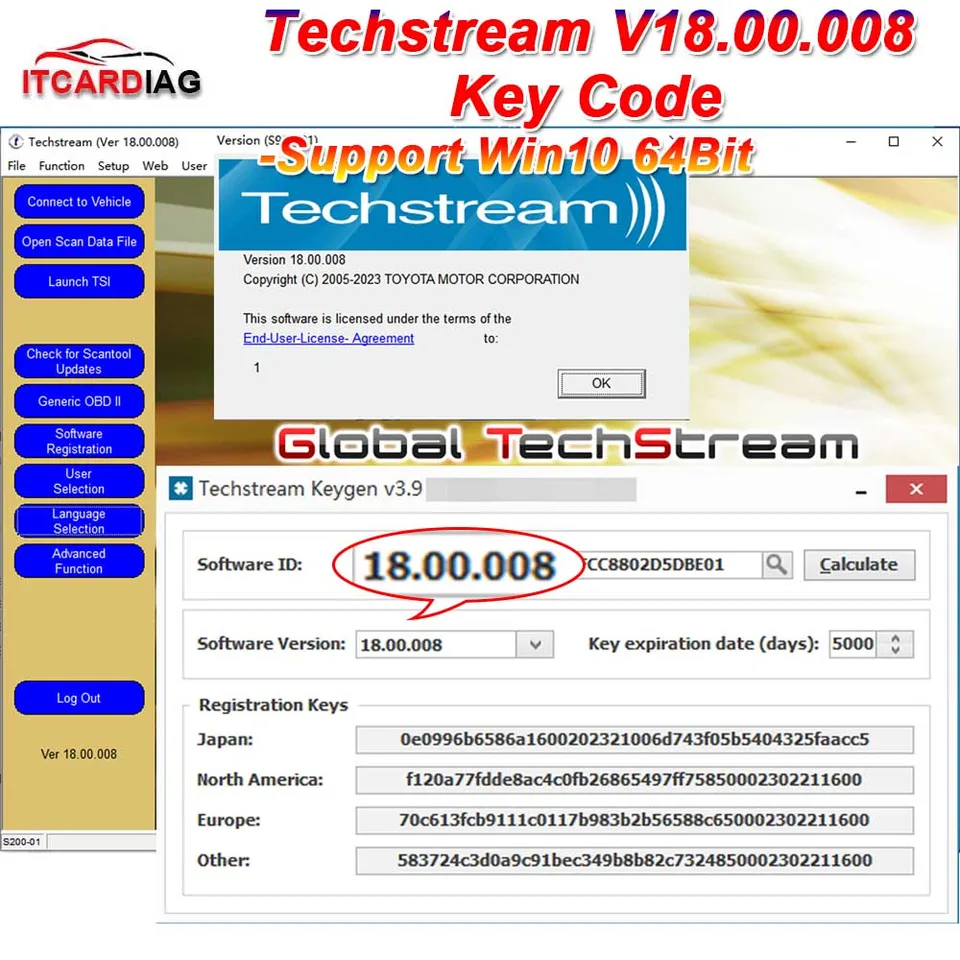 Nový TIS Techstream 18.00.008 Softvérový odkaz a aktívny kód pracujú pre skener miniv/Openport 2.0/OTC/V160 Pro J2534 pre Toyota